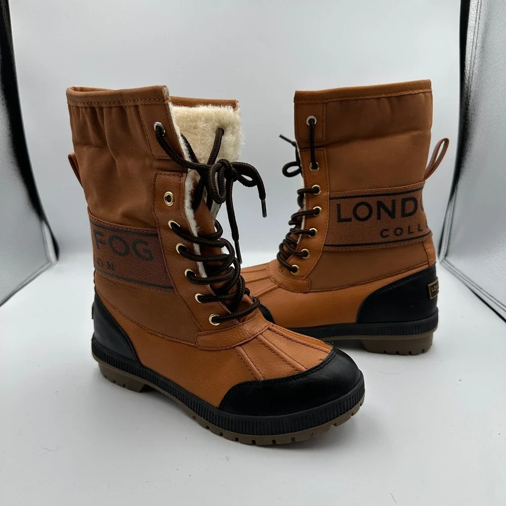 London Fog‎ Collection Mely Winter Boots Women's 6 Duck Brown Faux Fur